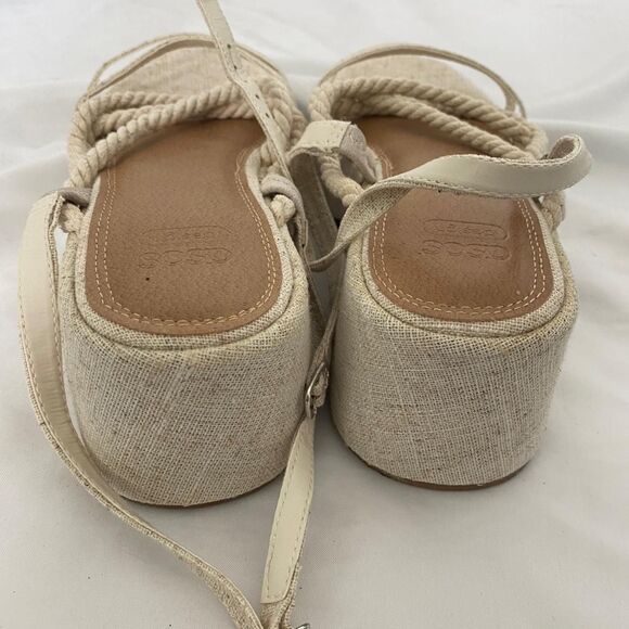 Asos Design Tan Cream Linen Look Boho Platform Lace Up Rope Sandals US 5 - Picture 4 of 6